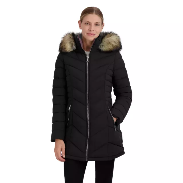 NEW WOMEN'S HALITECH Faux-Fur Hooded Puffer Coat, Black, MEDIUM, MSRP ...