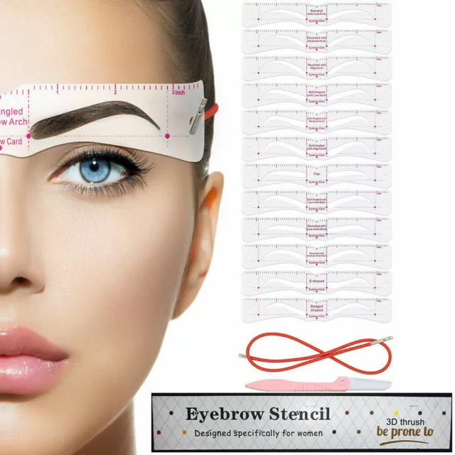 14Pcs Eyebrow Stencils Shaper Grooming Kit Brow Make-Up Template Tool Reusable