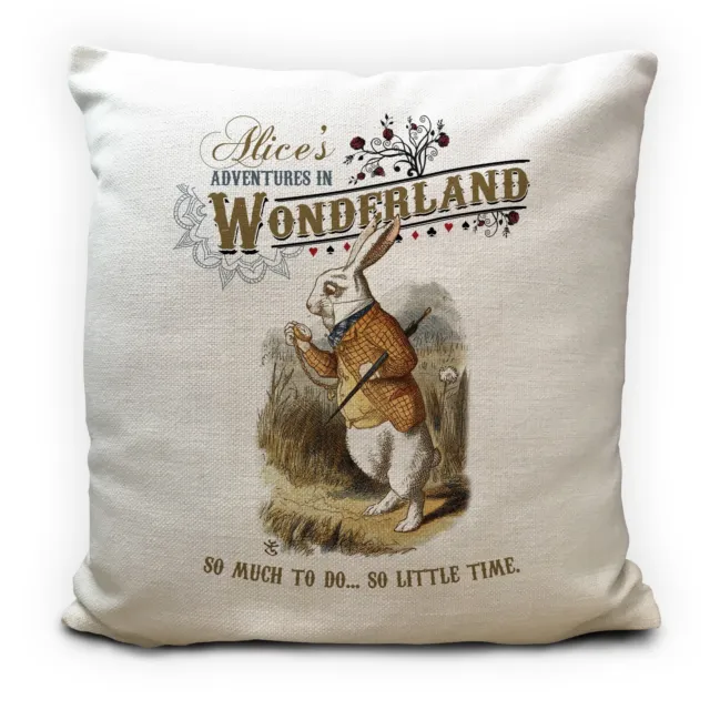 ALICE IN WONDERLAND Cushion Cover White Rabbit So Little Time Quote 40 cm 16Inch