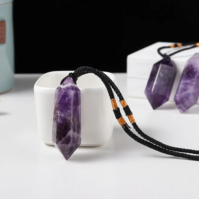 Natural Dream Amethyst Wand Pendant Quartz Crystal Point Chakra Healing Necklace