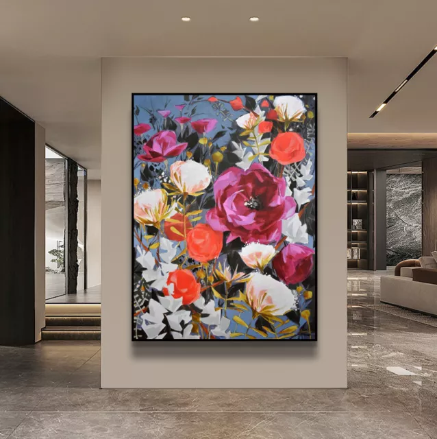 Hand Painted Large Canvas Colorful Floral Canvas Painting Poster Art Oil Pain... 2