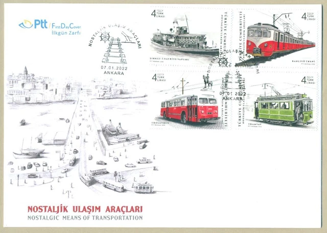 Turkey 2022 Mnh Fdc Nostalgic Means Of Transportation First Day Cover
