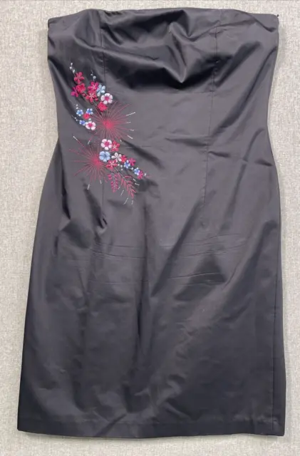 Vintage Express Strapless Dress Women's Size 9/10 Black Floral Embroidered