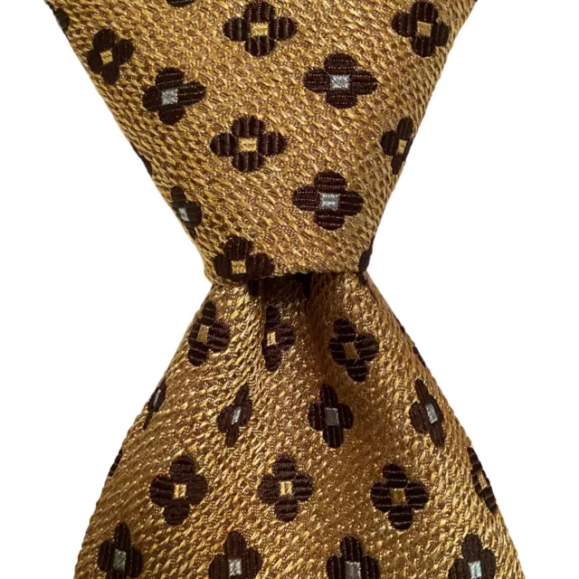 ERMENEGILDO ZEGNA Men's 100% Silk Necktie ITALY Luxury Geometric Gold/Brown NEW