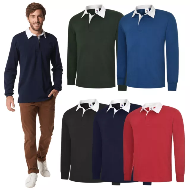 Uneek Classic Rugby Shirt Long Sleeve Sports Casual Work Wear Polo Top UC402