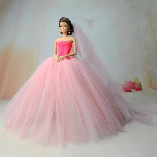 Pink Party Dresses Long Tail Evening Gown Clothes For 11.5" Doll Wedding Dress