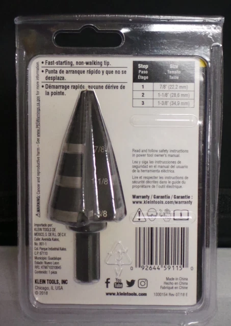 Klein Tools KTSB15 Step Drill Bit #15   7/8", 1-1/8", 1-3/8"  BRAND NEW 2