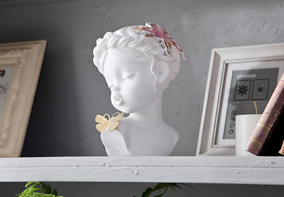 Sweet Child Flower Girl Bust Sculpture Resin Figurine Statue Tabletop Home Decor