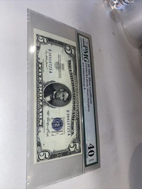PMG Certified Fr#1655* (*BA Block) US 1953 $5 Silver Certificate 40 EFQ
