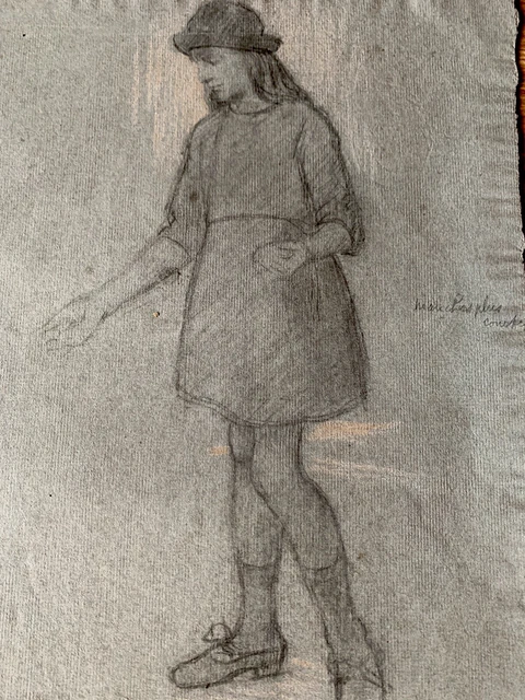 ANCIEN DESSIN AU crayon étude de la vie crucifixion croquis nu vers