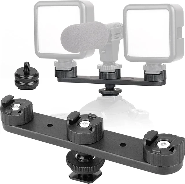 TRIPLE COLD SHOE Mount Extension Bar Hot Shoe Adapter Camera Bracket w