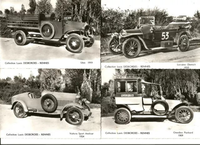 4 Photo-cartes Automobiles anciennes. Cartes des années 60. Non postées. Lot 1.