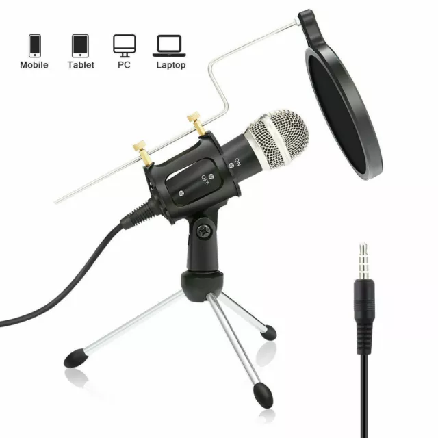 3.5MM Condenser Studio Sound Recording Microphone Mic + Shock Mount Tripod Stand