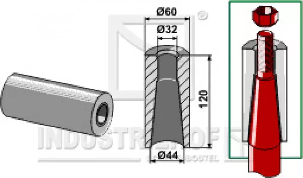 18100-25 Einschweißbuchse für Zinken mit Gewinde M28  Länge 120 mm
