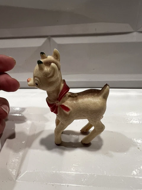 VINTAGE HARD PLASTIC Rudolph The Red Nosed Reindeer Christmas Ornament ...