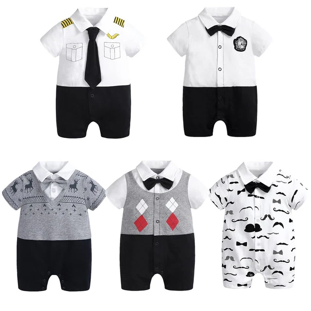 Toddlar Boy Romper Baby Kid One Piece Bodysuit Uniform Summer Gentleman Jumpsuit