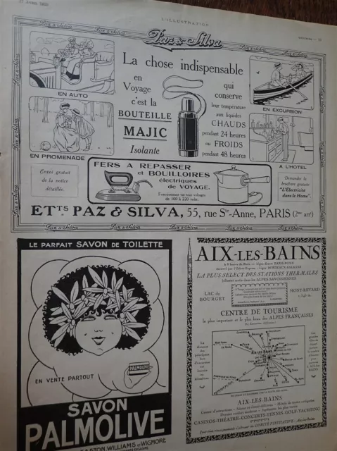 PAZ & SILVA MAJIC + AIX LES BAINS + PALMOLIVE publicité papier ILLUSTRATION 1920