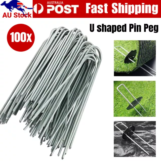 100x Steel U Shaped Pin Turf Tent Securing Pegs Ground Landscape Staples Garden