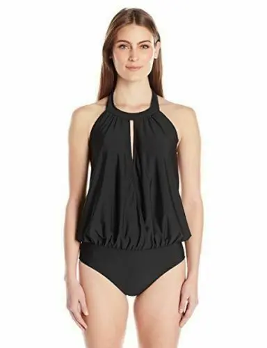 ATHENA Cabana Solids Alexandra UW Blouson Keyhole Swimsuit Size  XS Black