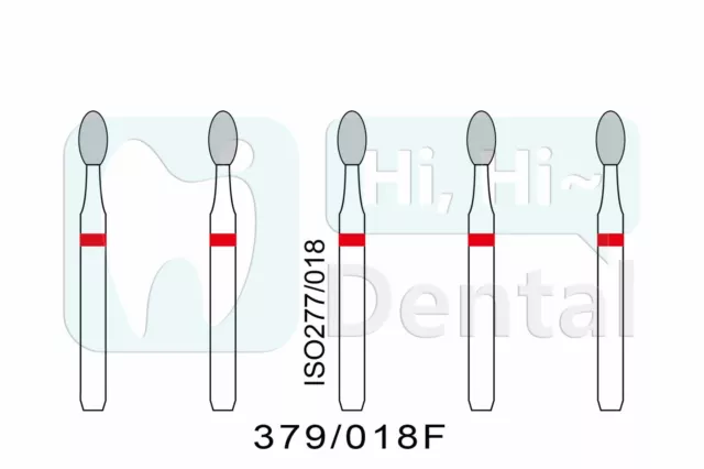 Dental Diamond Burs FG Egg Football 379/018F Fine Grit High Speed 10Pcs