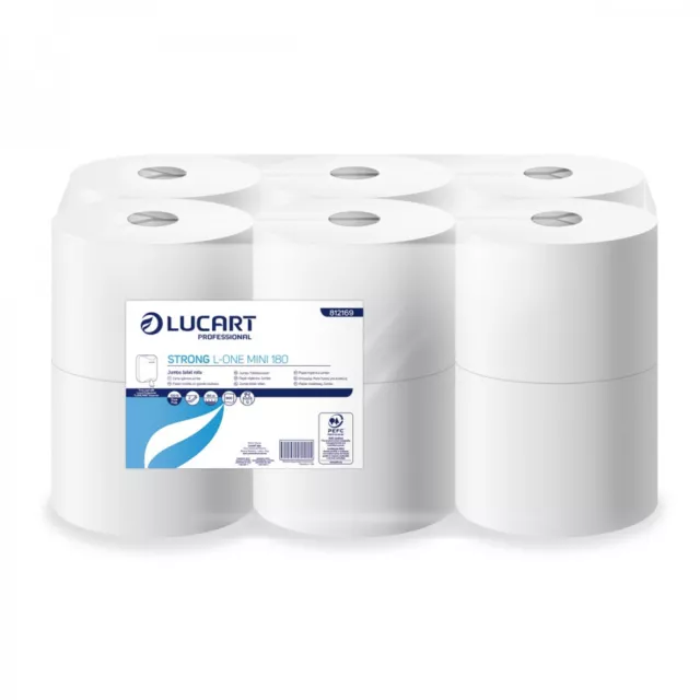 Lot de 12 rouleaux hygiéniques industriels Lucart Strong L-One Mini 180