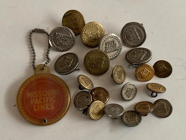 21 Vintage Missouri Pacific Lines Original Uniform Buttons Keychain Railroad