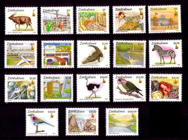 Zimbabwe 2000 Definitives Zebra / Birds / Industry, set mint (MNH)