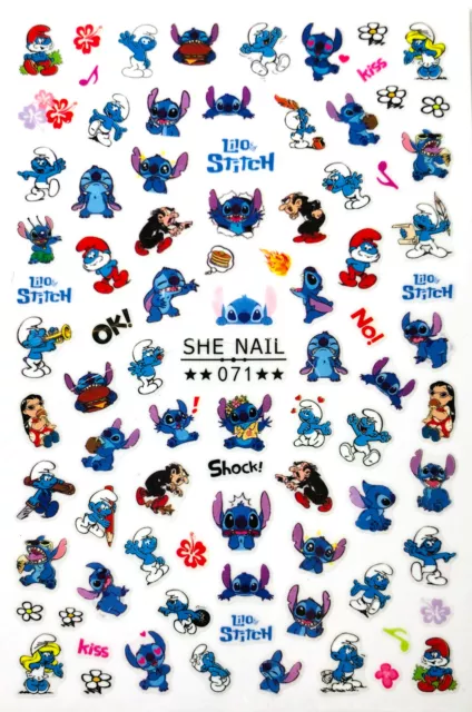 Nagelsticker Nail Art selbstklebend Comic Lilo Stitch Schlümpfe 071-0865