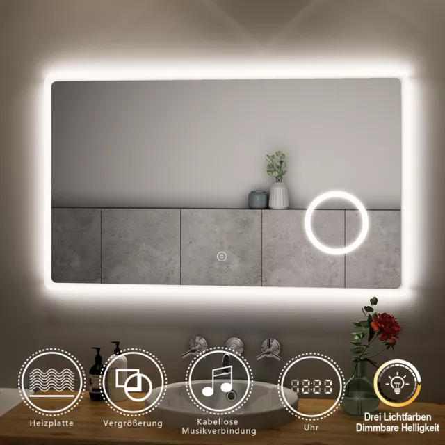 Badspiegel LED Bluetooth Beschlagfrei Touch mit Beleuchtung Spiegel Wandspiegel