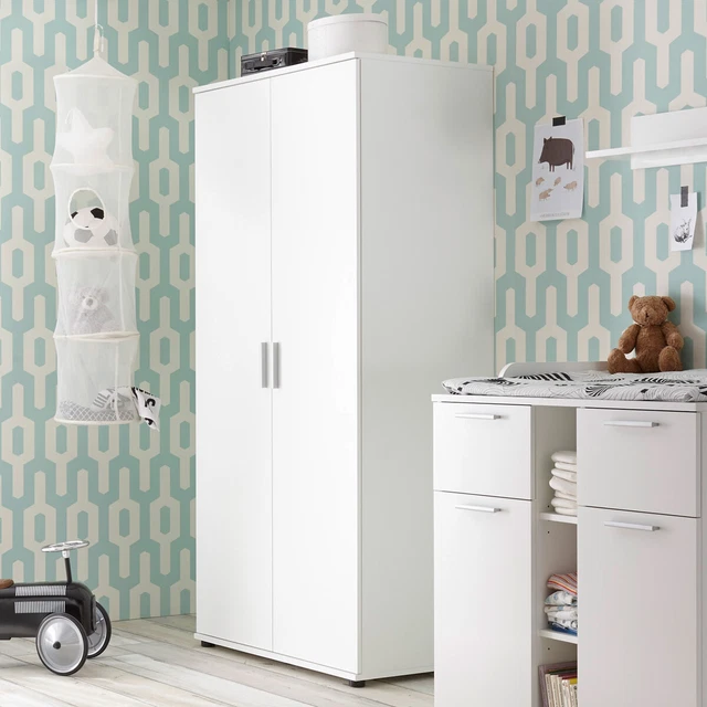 Kleiderschrank Schrank Drehtürenschrank Bibo 2-türig Babyzimmer weiß 90 cm
