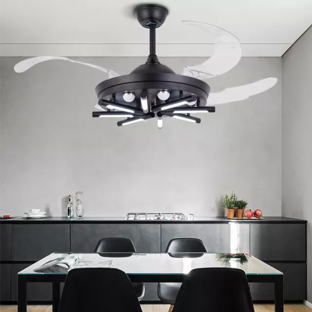 42"LED Ceiling Fan Light Fixtures Invisible Chandelier Retractable Blades Modern