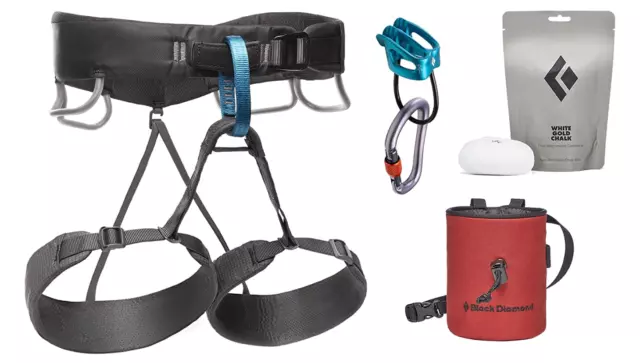 Black Diamond Mens Momentum Rock Climbing Harness - Complete Package