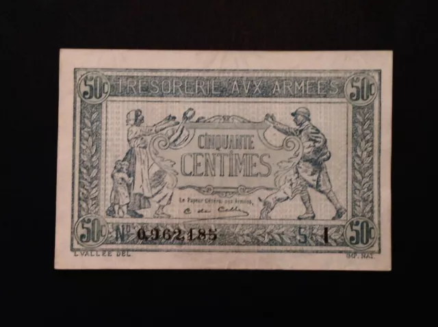 ~ France Tresorerie Aux Armees ND (1917) 50 Centimes WWI Military Note MPC