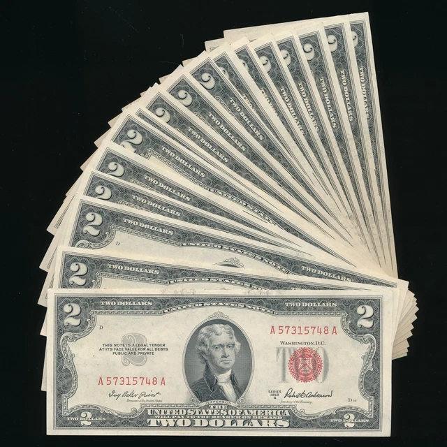 (22) 1953 $2 Dollar Red Seal Notes Sequential ~ Au/Cu ~ Ships Free!