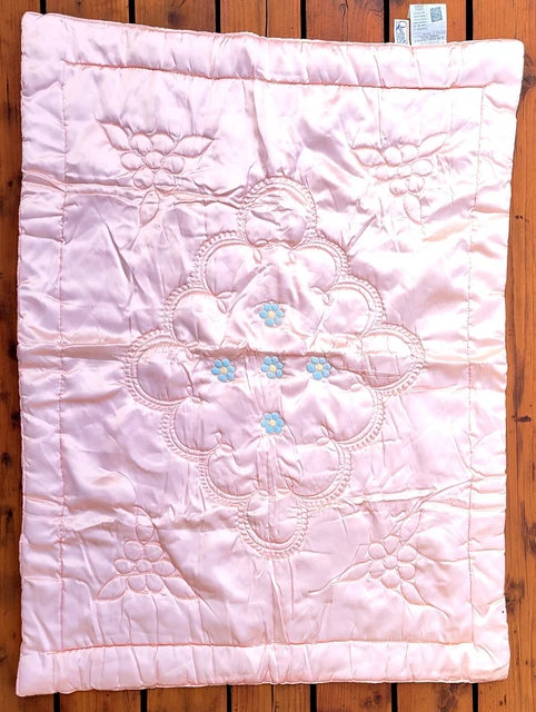 Edredón reversible para bebé acolchado satinado vintage Quiltex 35"" x 45"" auténtico años 40