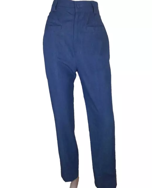 Vintage 1980s Gene Ewing Bis Blue Flat Front High Waisted Cotton Pants Womens 8