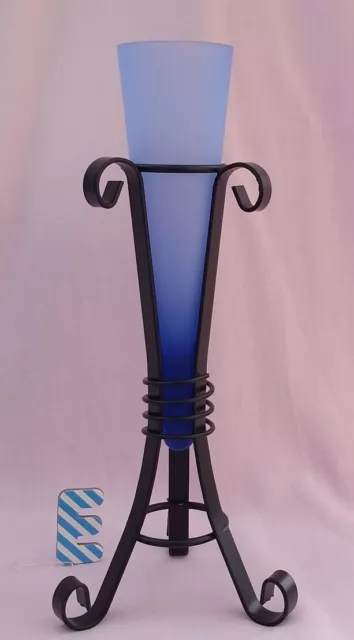 Ancien Vase Conique Verre Bleu Inséré Dans Un Trépied En Métal Peint En Noir E