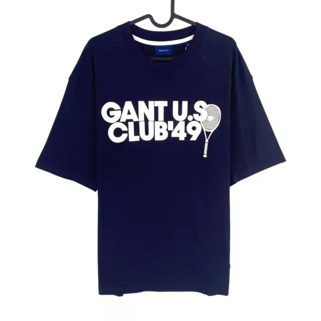 GANT Hommes Bleu Marine Raquette Club Ras Cou Manches Courtes T Shirt Taille M