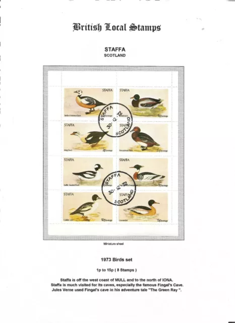 1 Cinderella Mini Sheet of 8 Stamps, Staffa Scotland, Birds, 1p - 15p (N)