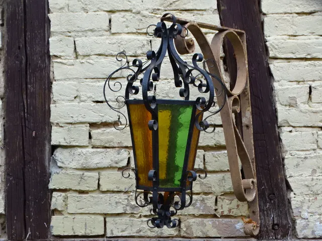 alte  französiche Laterne Hoflampe Wandlampe Außenlampe SchmiedeeisenFrankreich