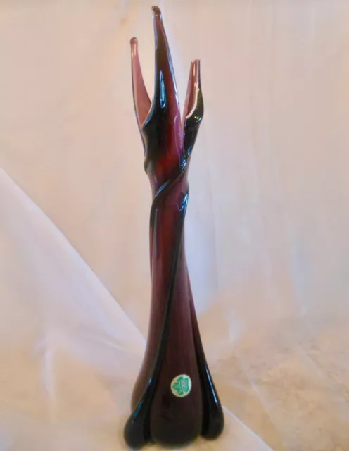 Vtg. RARE Sheres~Italian Amethyst/White Glass Swung Mid Century Vase Orig Label