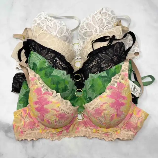 AERIE REAL POWER Plunge Push Up Floral Sunkissed Lace 5 Bra Bundle