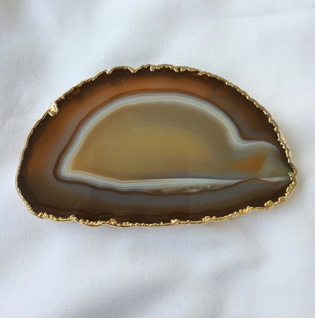 Lapidary Agate Stone Geode Belt Buckle Slice Slab Gold Edging