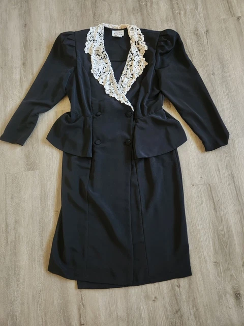 Vintage 1980s Suit Dress W/ Peplum (think Dynasty) Shoulder Pads 14 In The Mood