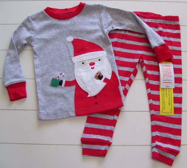 Carter's Just One You 2 Pc Snug Fitting Shirt Pants Santa Christmas Pajamas 18M