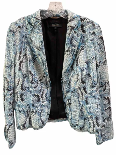 Escada Blue Python Pattern Goat Leather Blazer with Peplum Jacket Size 40 10