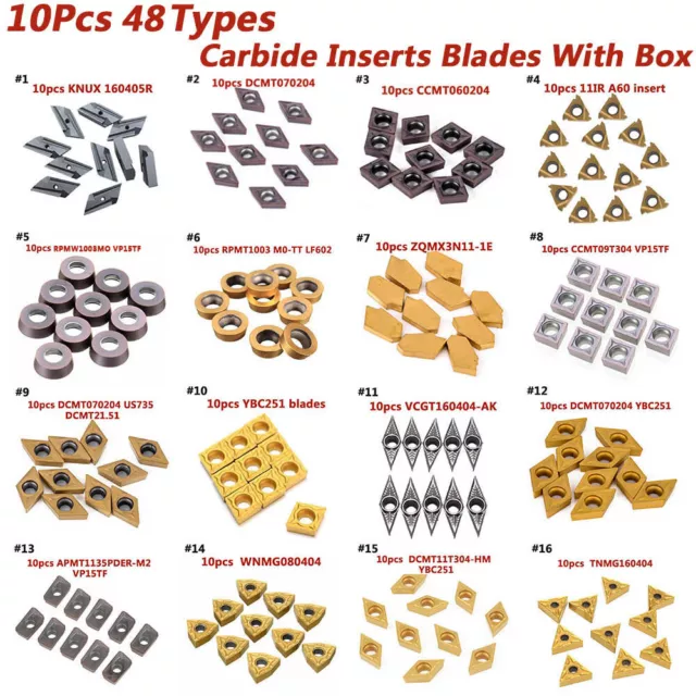 10PCS 40 Types CNC Carbide Tips Insert Blades for Lathe Turning Tools With Box