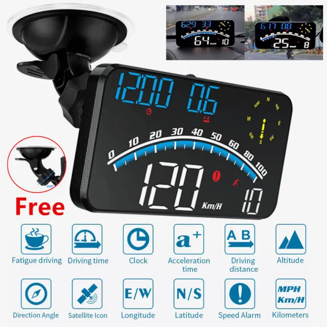 KFZ GPS Digital Head Up Display HUD Tachometer Überdrehzahlalarm Kompass KMH/MPH