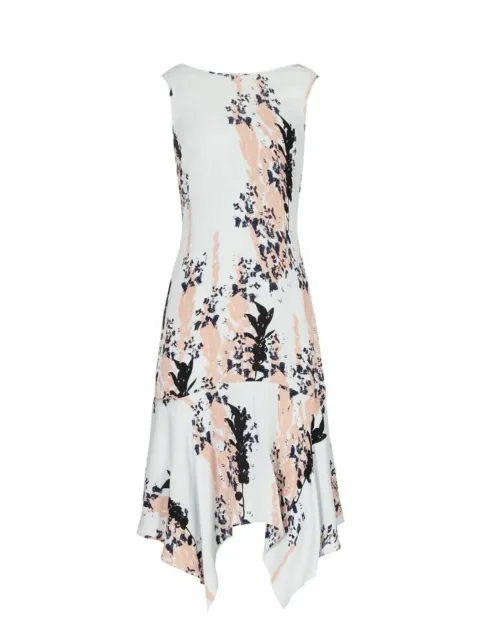 Reiss Asymmetric Silk Gable Floral-Print  Dress Size Uk 12