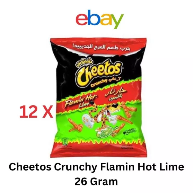 12 X Cheetos Crunchy Flamin Hot Lime 26 Gram, شيبس شيتوس حار نار...